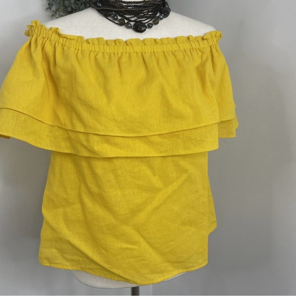 BCBG Yellow Off-Shoulder Ruffle Top - Picture 3 of 5